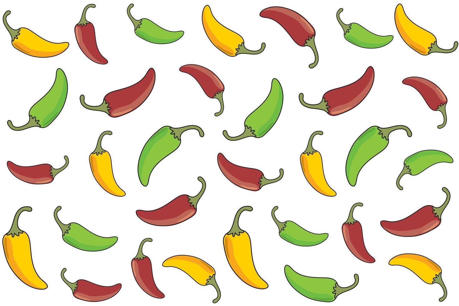 Illustration of red yellow and green chilli on white background. vector