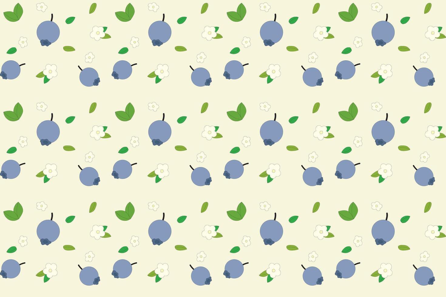 Illustration pattern, Repeating of of blueberry with leaves on soft yellow background. vector