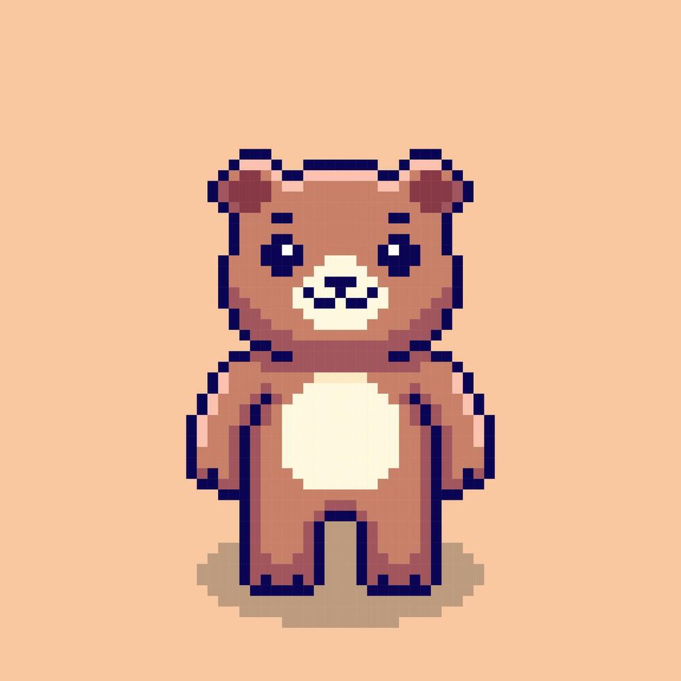 Pixel art Cute Bear game asset design vector