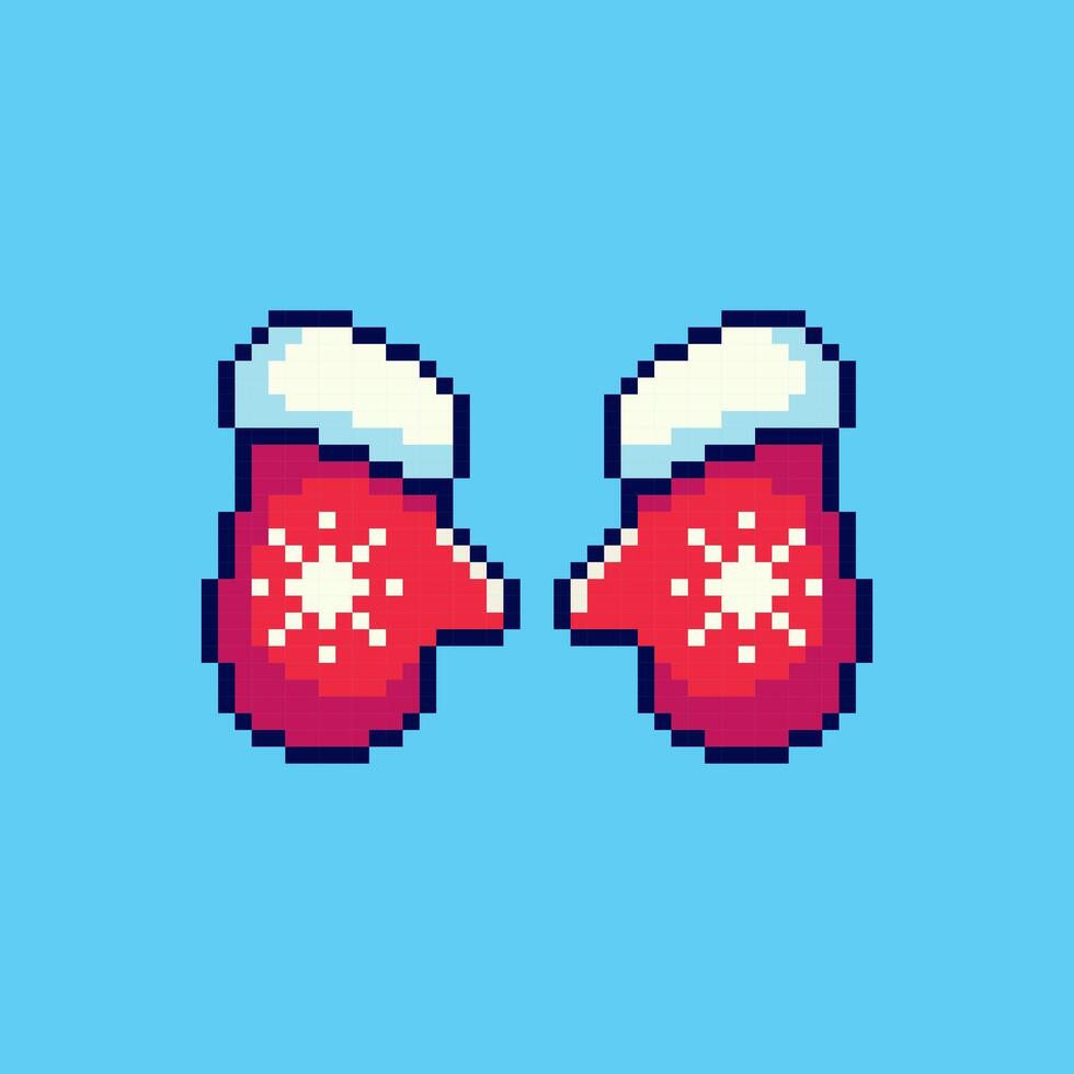 Pixel art Winter Gloves game asset design vector