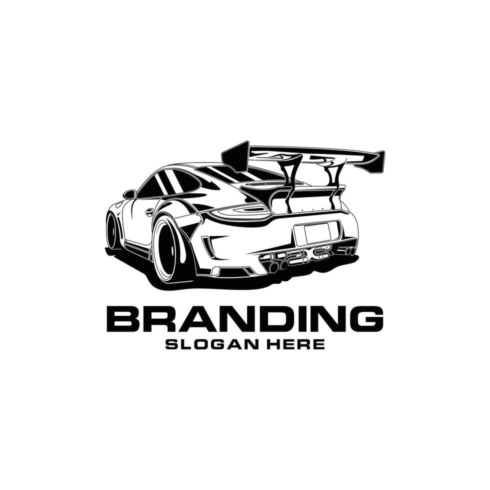 Sport Car with a view from the rear body silhouette style illustration, logo for business related to automotive vector