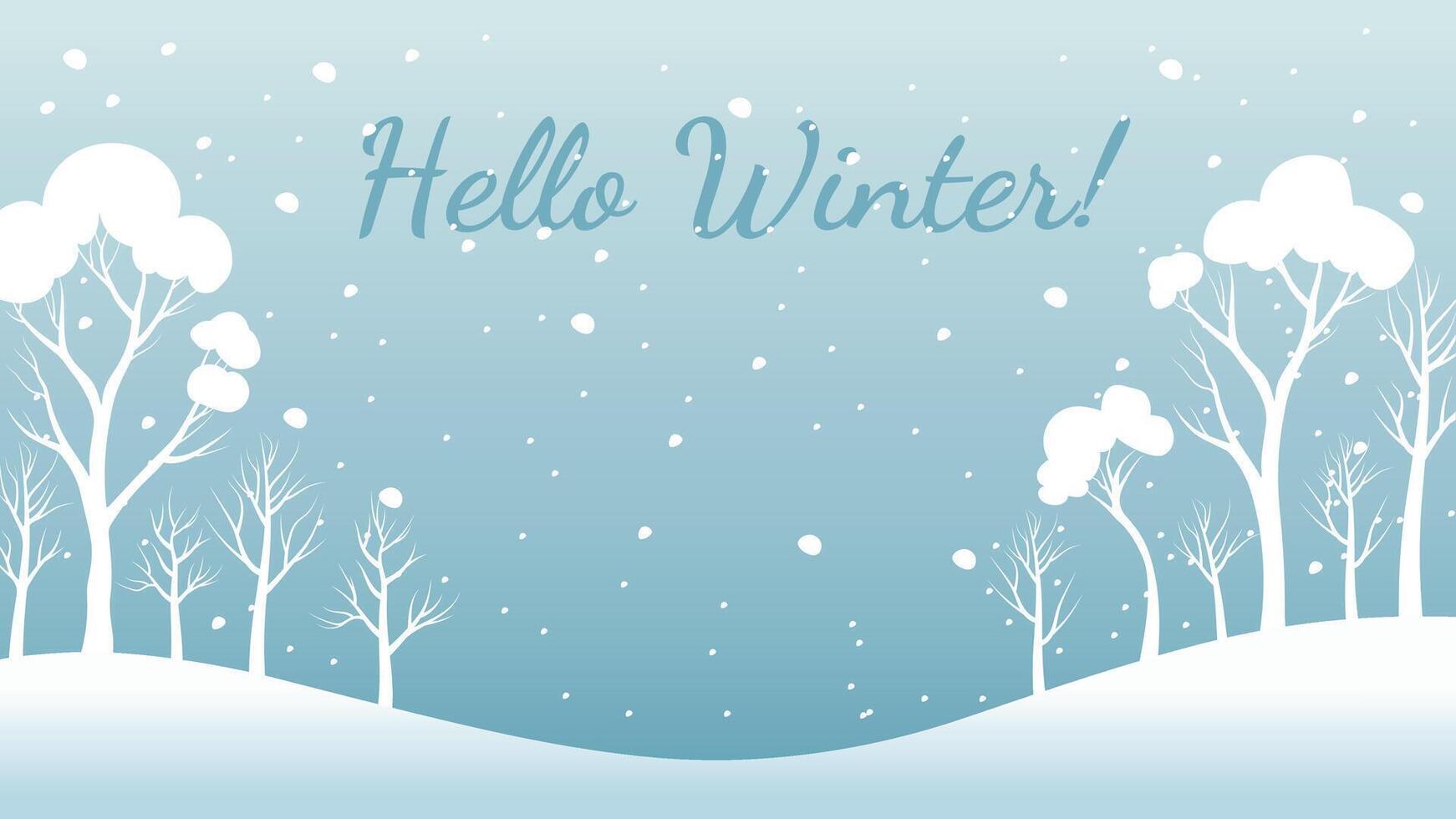 Hello winter. Winter background with snow and trees vector