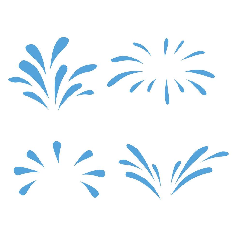 Cartoon water splash effects depict fluid dynamic splashing, droplets and ripples in motion. vector