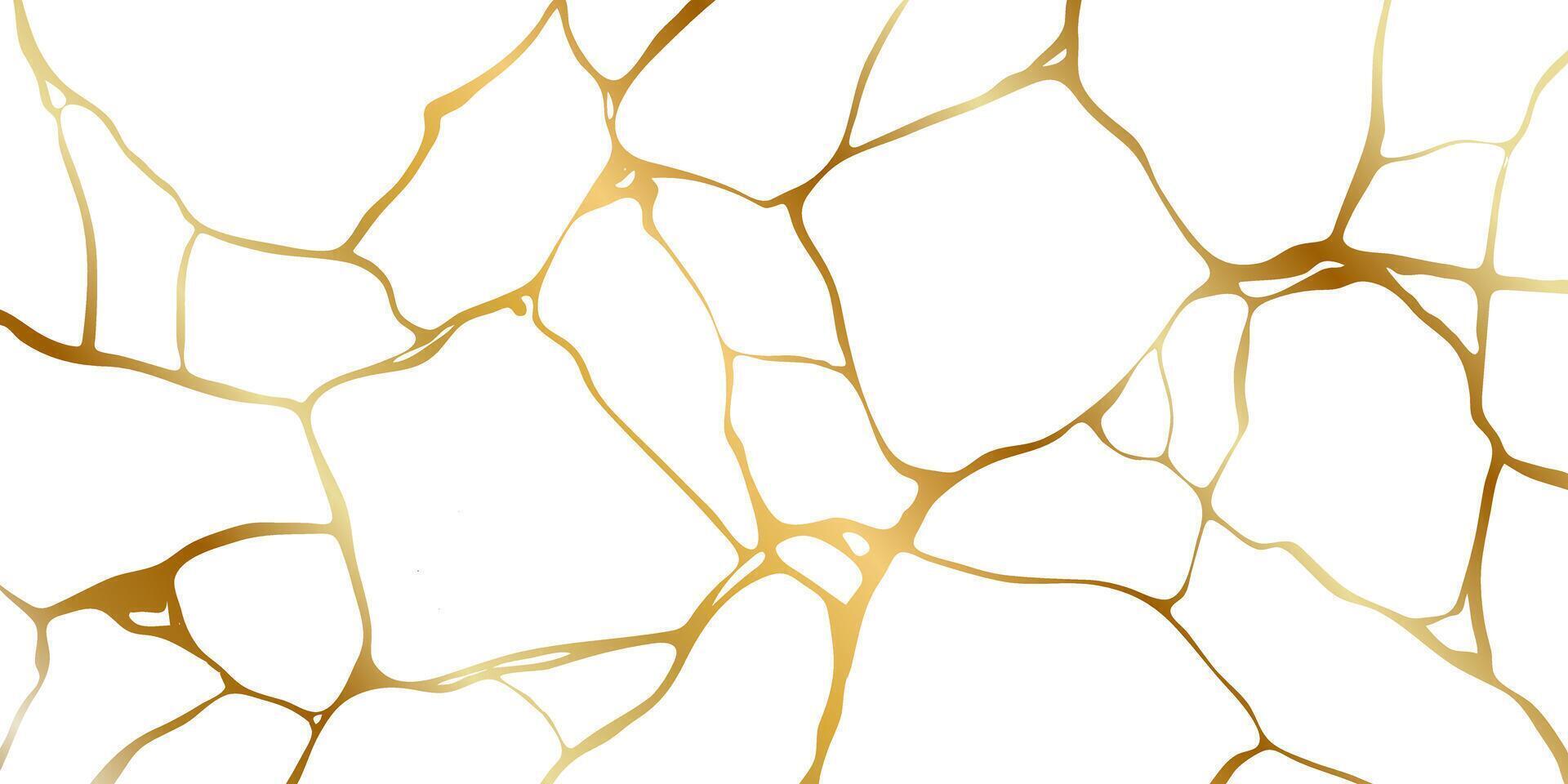 Gold kintsugi crack repair marble texture illustration isolated on white background. vector