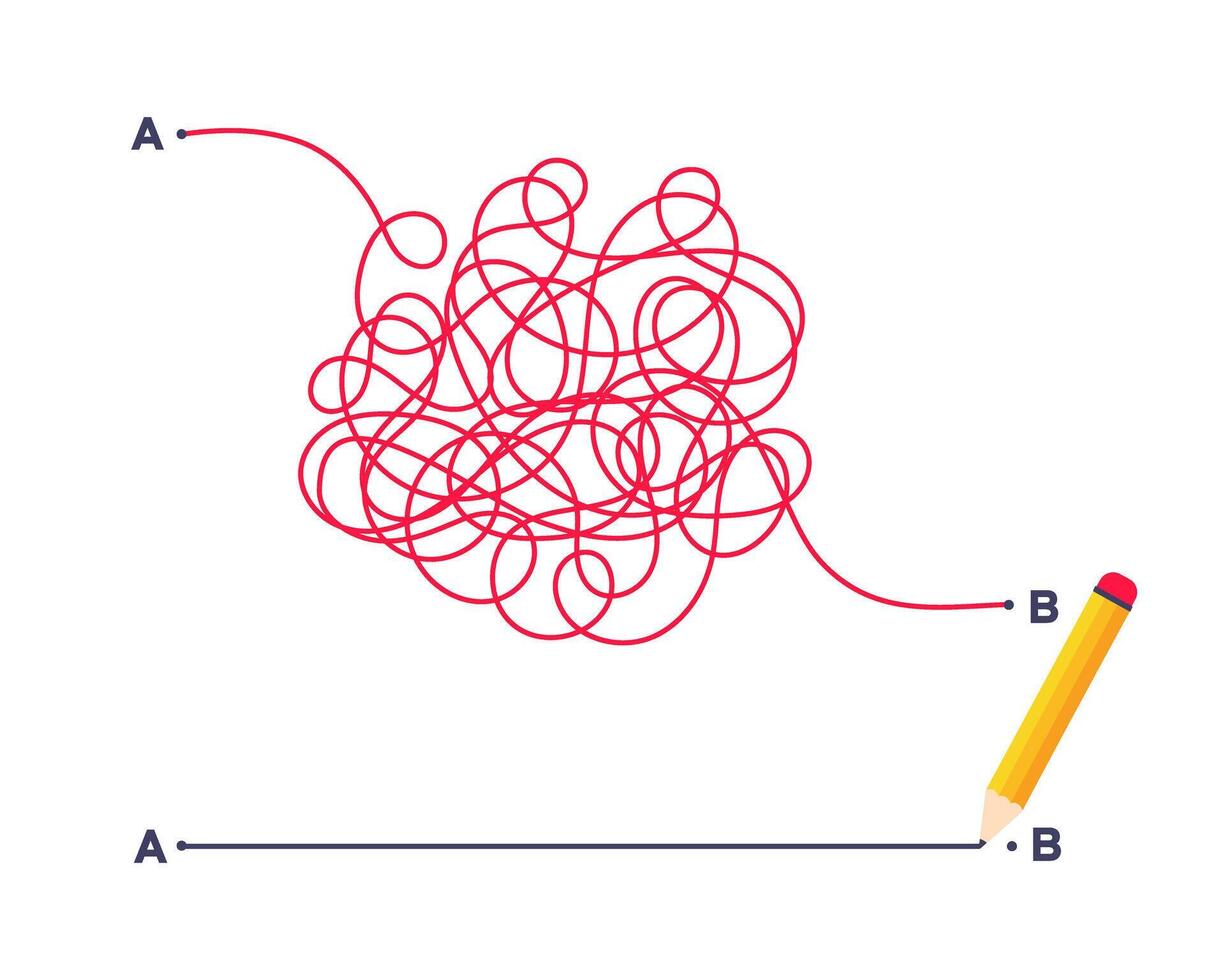 Complex and easy simple way from point A to B illustration. vector