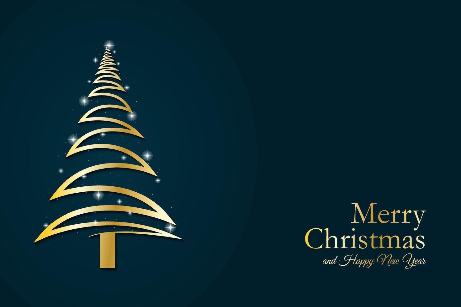 Golden Christmas tree on dark blue background vector