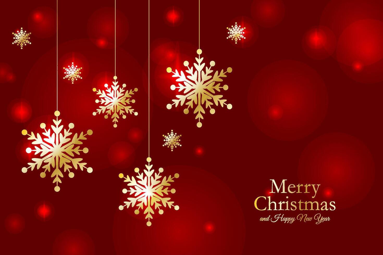 Hanging golden snowflakes on red background vector