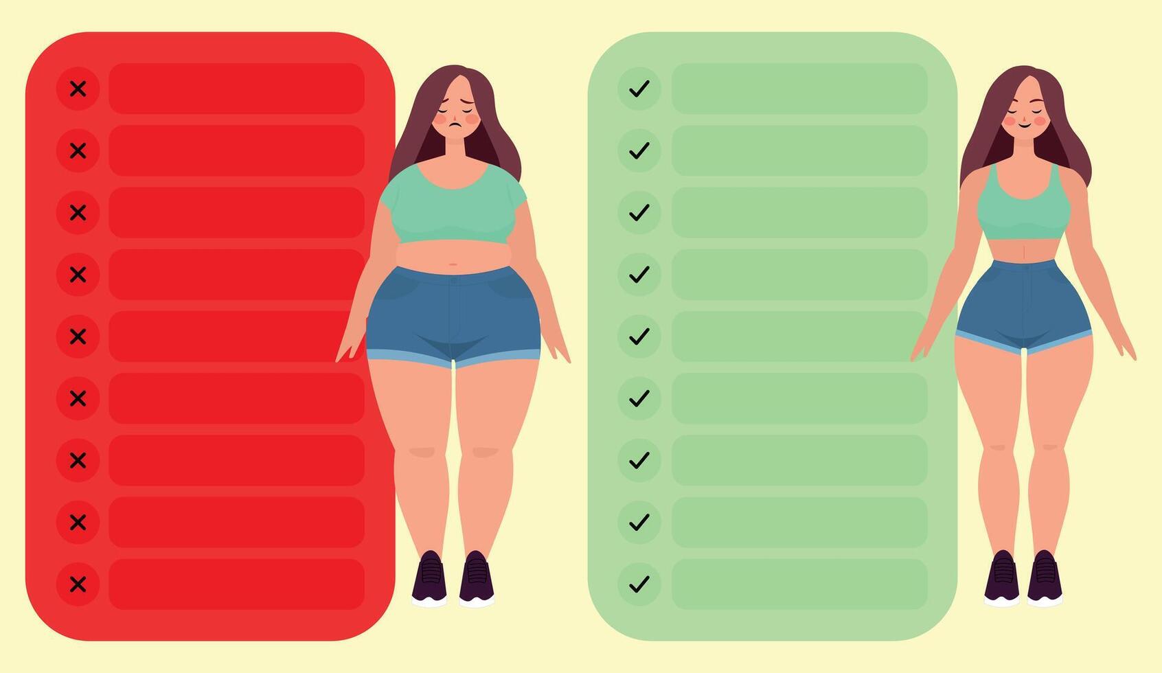 weight loss table, before and after vector
