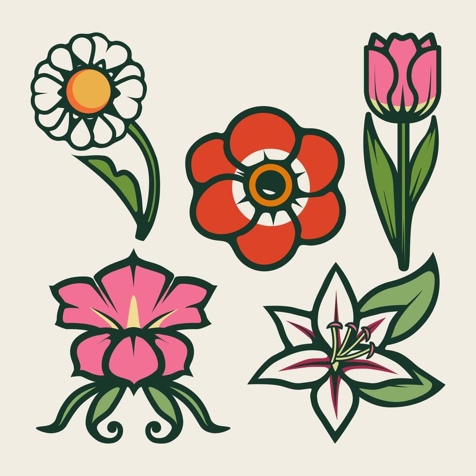 Clip Art Sticker Beautiful Graphic With Botanical Elements And Petal Design. vector