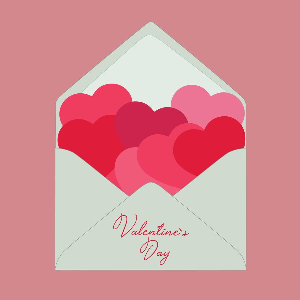 Valentines Day love letter in an open envelope with a heart. Minimal Valentines Day card. Romantic love letter vector