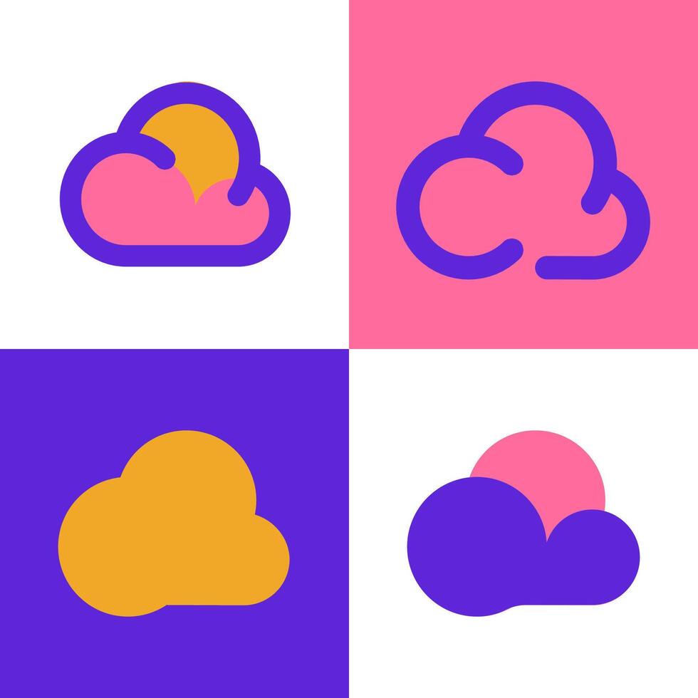 Cloud weather icon pack for mobile application or website user interface with 4 variant style color vector
