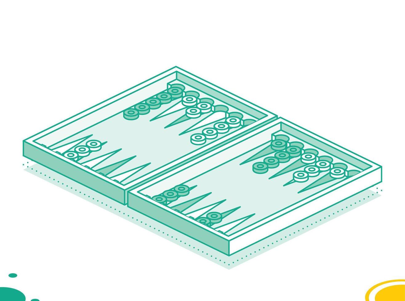 Backgammon. Isometric board game. Leisure table game. Outline objects isolated on white background. vector