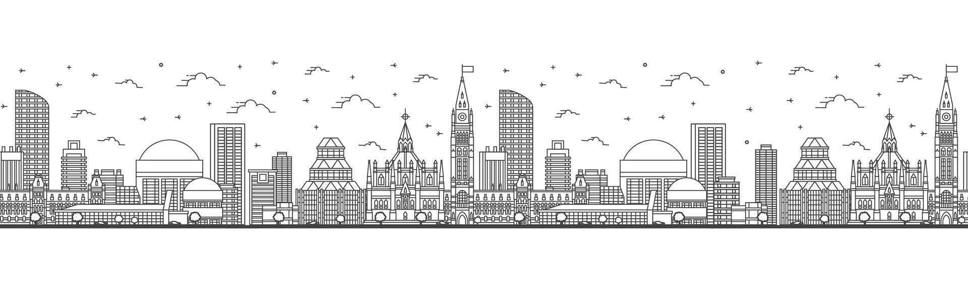 Seamless patter with outline Ottawa Canada City Skyline with Modern Buildings Isolated on White. Ottawa Cityscape with Landmarks. vector