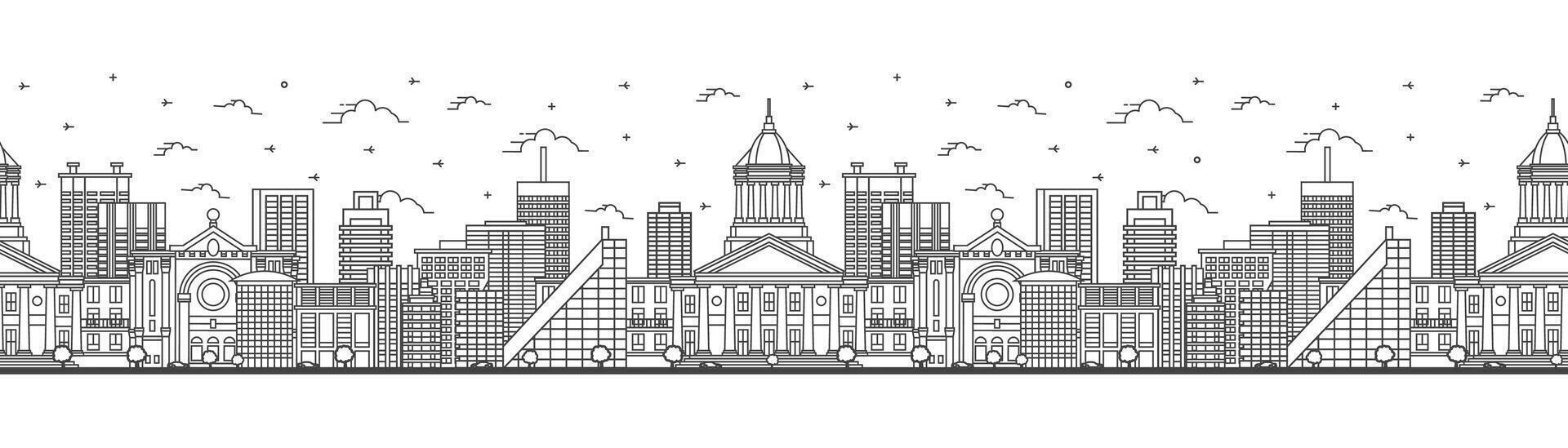 Seamless, pattern with outline Winnipeg Canada City Skyline with Modern Buildings Isolated on White. Winnipeg Cityscape with Landmarks. vector
