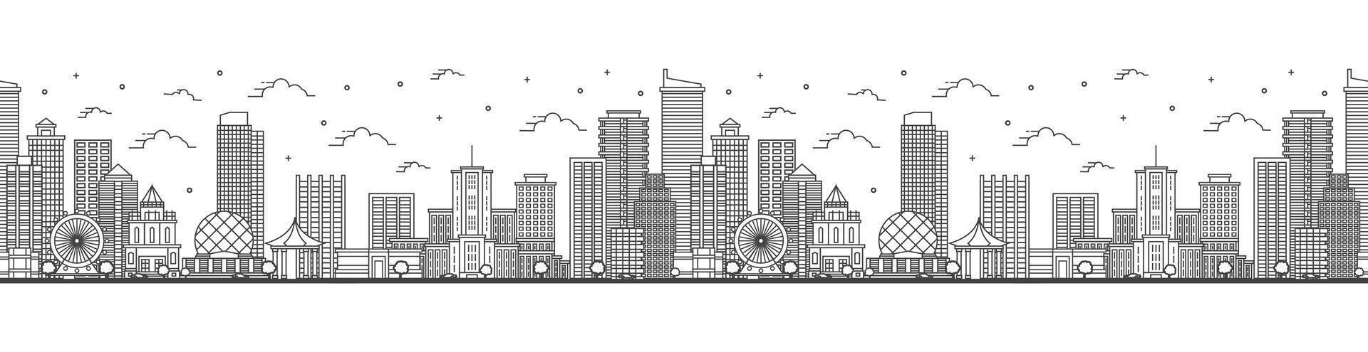 Seamless pattern with outline Vancouver Canada City Skyline with Modern Buildings Isolated on White. Vancouver Cityscape with Landmarks. vector