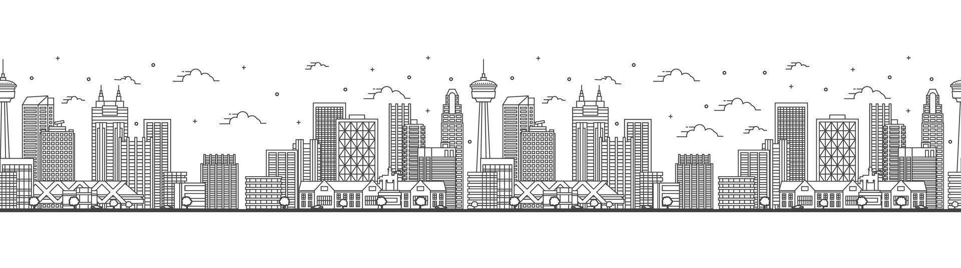 Seamless pattern with outline Calgary Canada City Skyline with Modern Buildings Isolated on White. Calgary Cityscape with Landmarks. vector