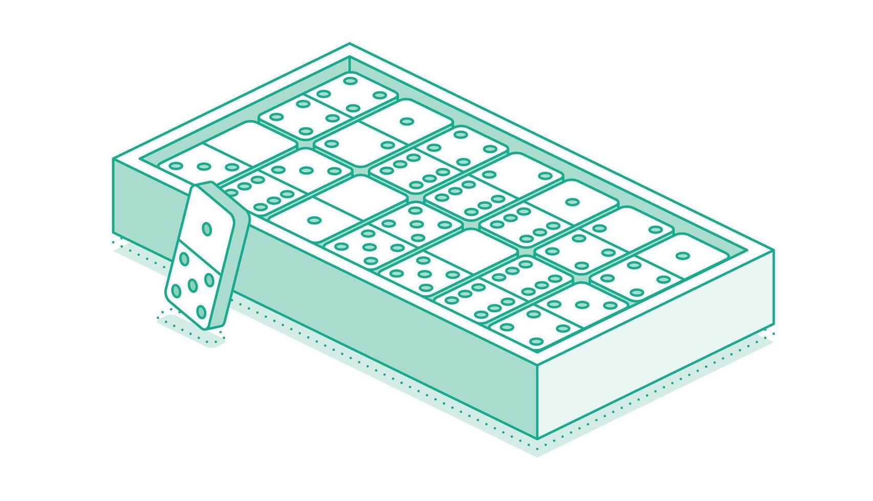 Isometric domino set in box. Outline objects isolated on white. vector