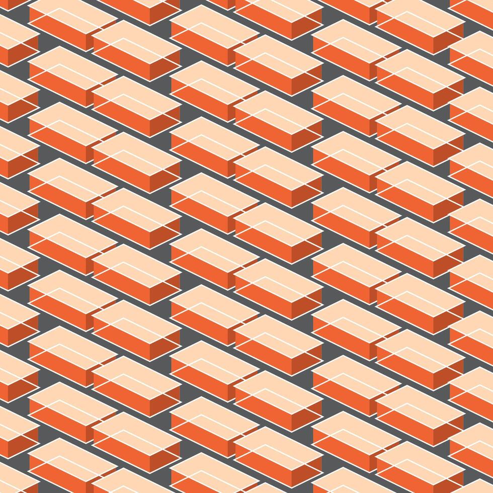Abstract geometric background with red bricks. 3D background. Isometric objects. vector