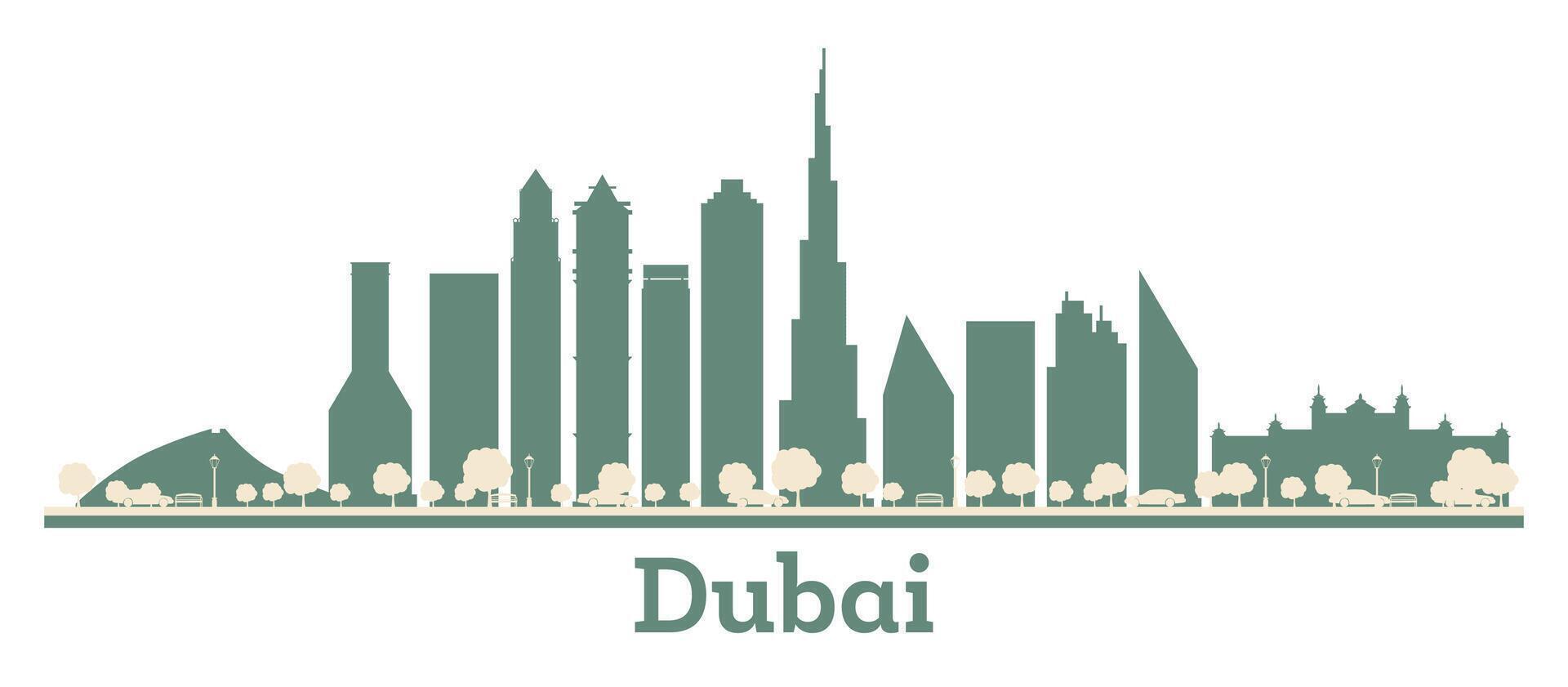 Abstract Dubai UAE city skyline silhouette with color skyscrapers. Dubai cityscape with landmarks. vector
