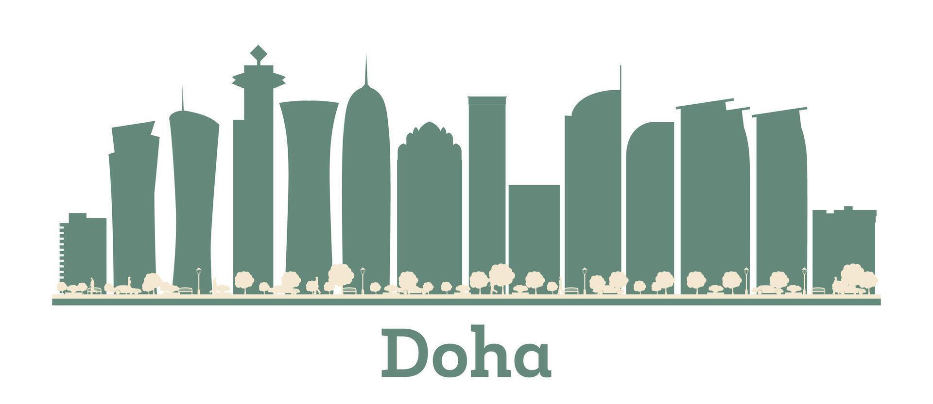 Abstract Doha Qatar city skyline silhouette with color skyscrapers. Doha cityscape with landmarks. vector