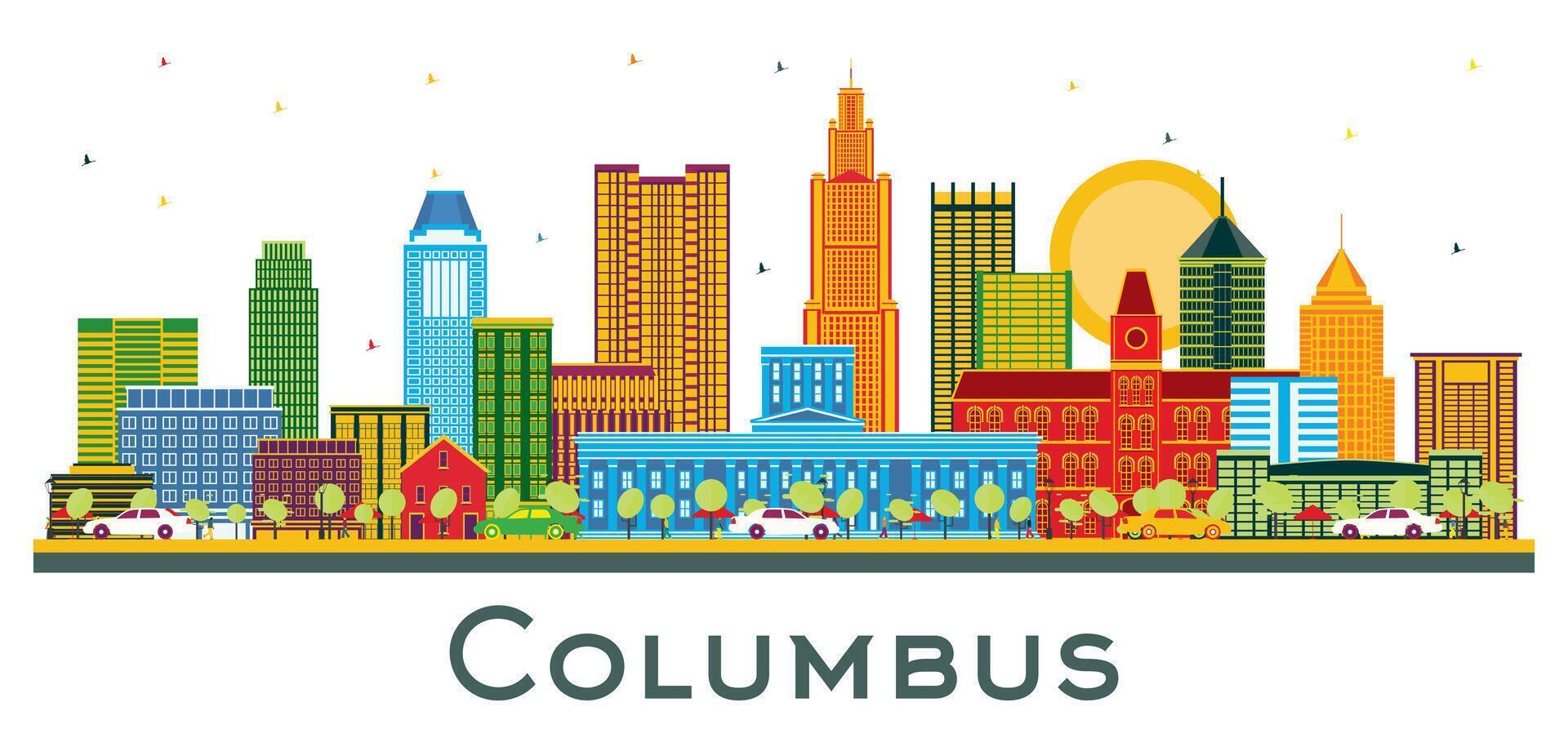 Columbus Ohio City Skyline with Color Buildings isolated on white. Business Travel and Tourism Concept with Modern Architecture. Columbus Cityscape with Landmarks. vector
