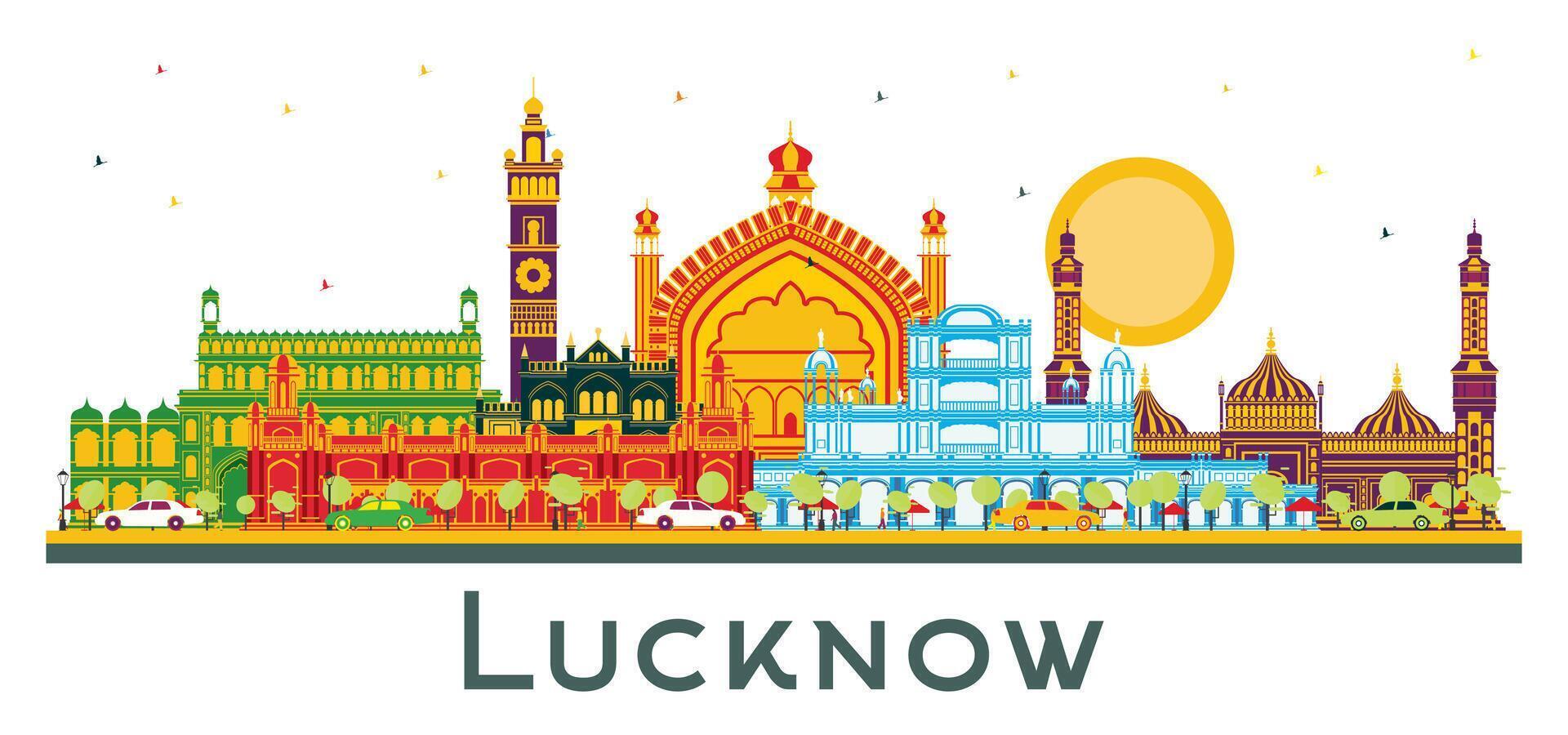 Lucknow India City Skyline with Gray Buildings isolated on white. Business Travel and Tourism Concept with Modern Architecture. Lucknow Cityscape with Landmarks. vector