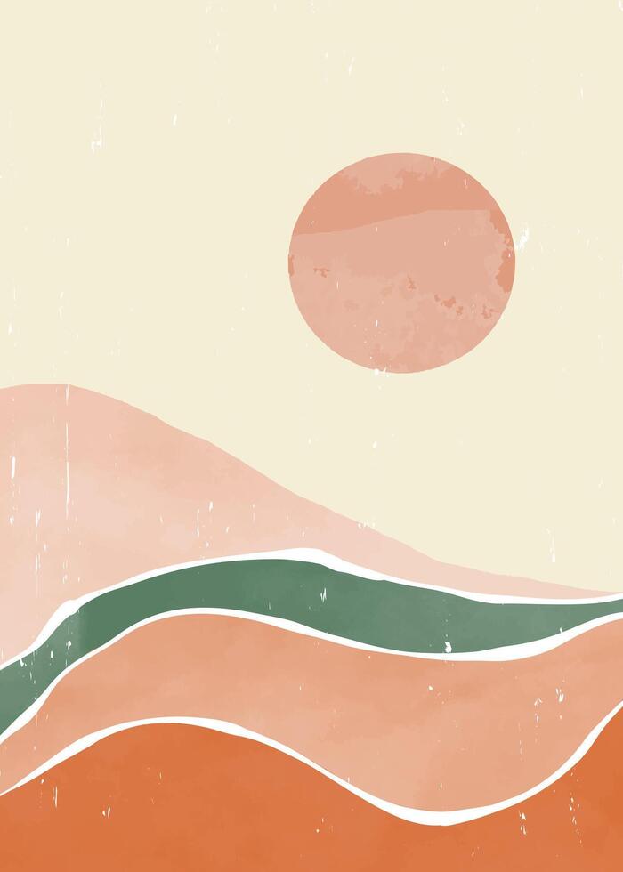Abstract Mountain background illustration. Mid century modern wall art. Mountain, Hills and line art. use for wallpaper, print art, poster, cover and banner vector
