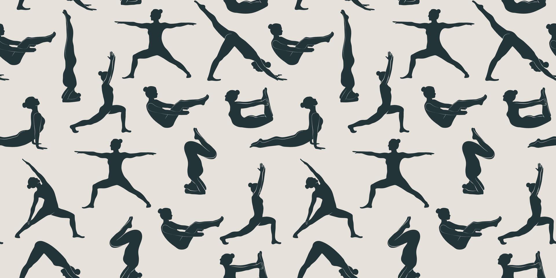 Woman doing yoga seamless pattern. The concept of sport, gym, yoga, pilates, fitness, meditation and relax. Health care and lifestyle concept. Flat llustration. vector