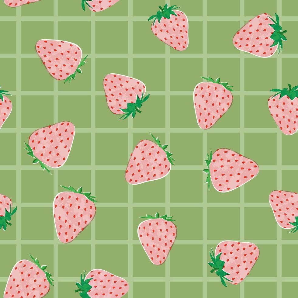 Strawberry colorful seamless pattern background. Fruit illustration isolated on green background. Seamless background with strawberries for your design vector