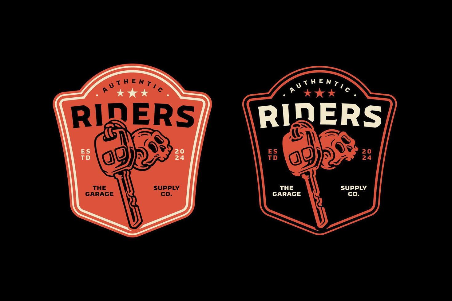 vehicle key with skull key chain retro badge logo design for garage, workshop, spare part, extreme sport. electronic key with cranium key chain emblem logo collection for racer, motorcycle, rider vector