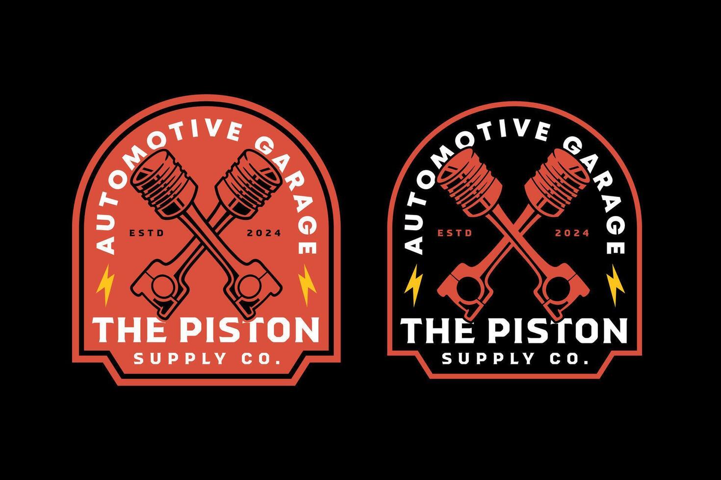 piston mechanism crossed retro badge logo design for garage, workshop, spare part, extreme sport. engine cylinder crossed emblem logo collection for racer, motorcycle, rider, mechanic vector