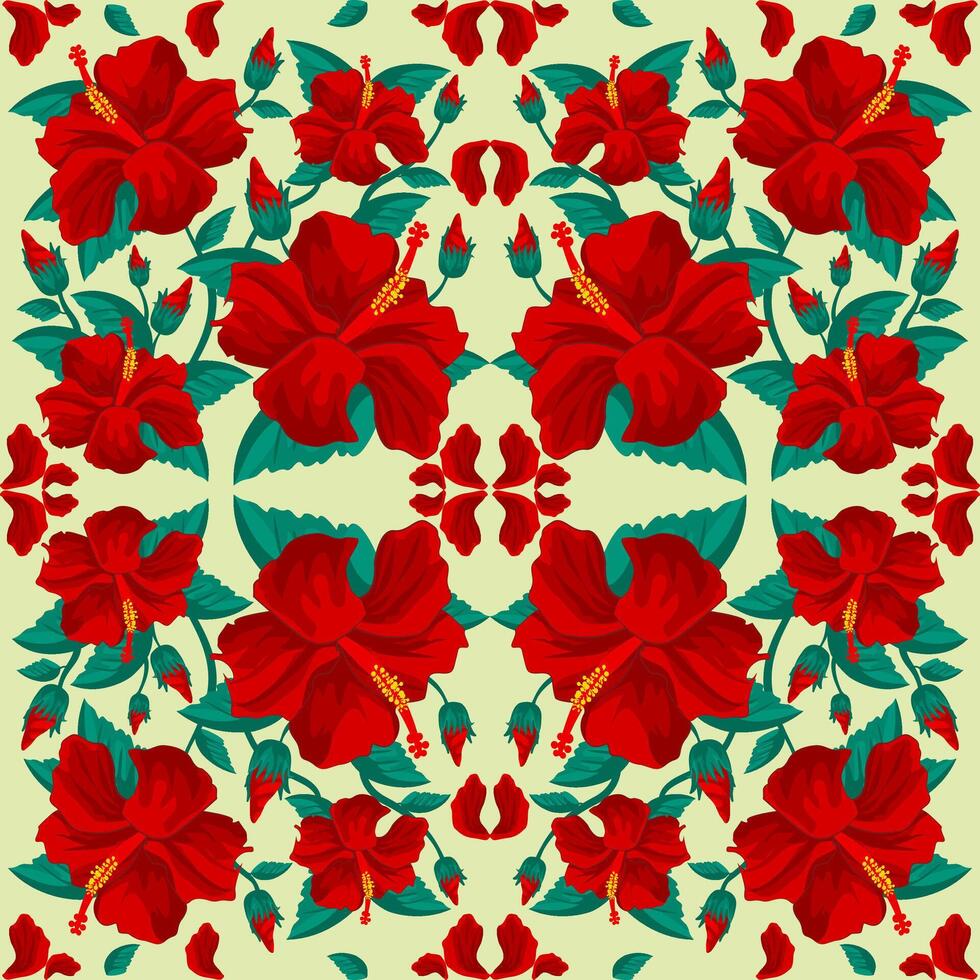 lovely red hibiscus seamless pattern vector