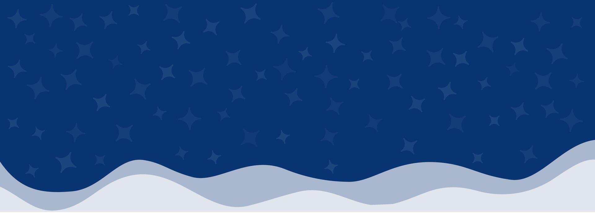 dark blue background with stars and snowdrifts. Sparse snowfall Christmas background. Mystical Symmetrical frame with rhombuses with copy space. vector