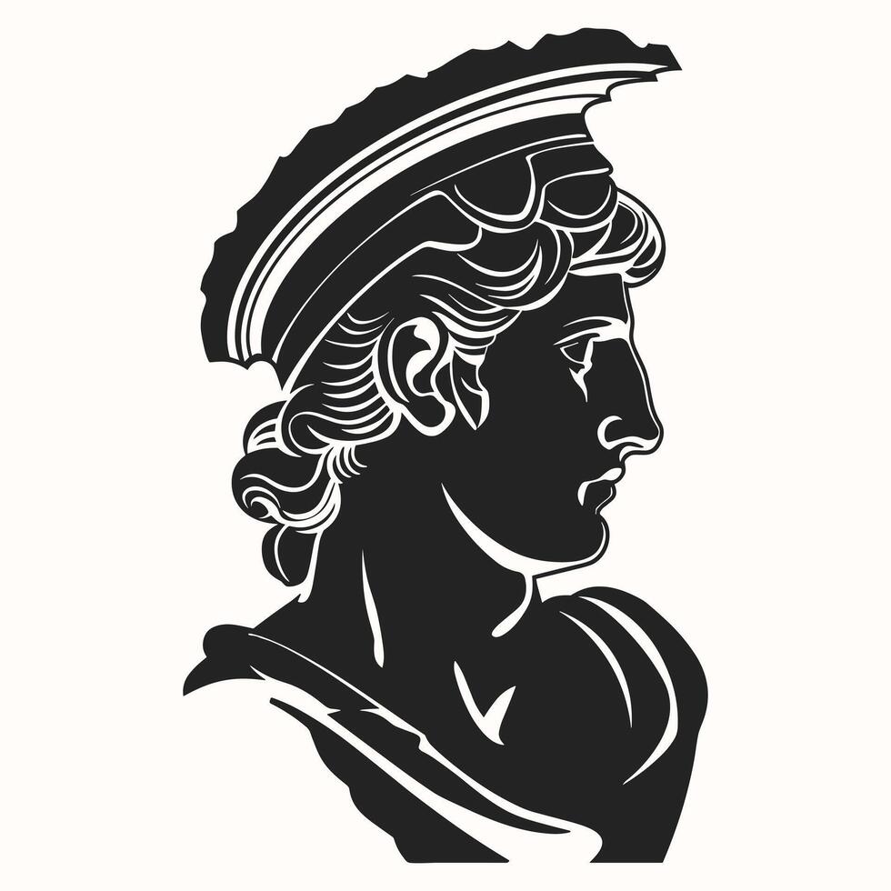 Spartan warrior head icon. Ancient roman or greek warrior head silhouette. Historic warrior portrait in Trojan helmet vector
