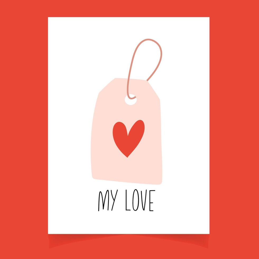 Happy Valentines day hand drawn postcard with hand written quote and clothes tag vector