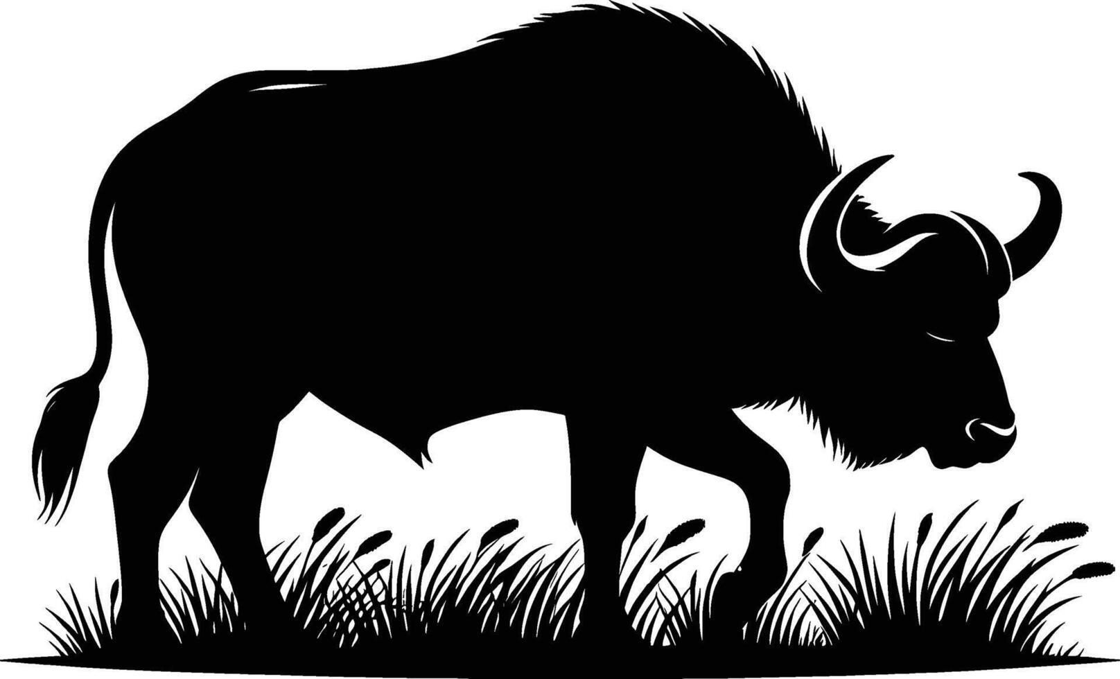 Bold African Buffalo Silhouette on Crisp White Background vector