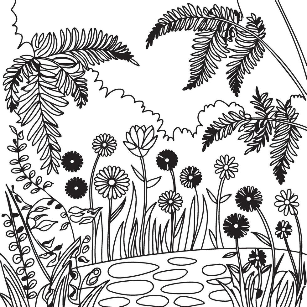 a lush botanical garden with ferns and flowers art vector