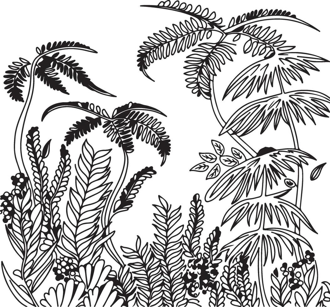 a lush botanical garden with ferns and flowers art vector