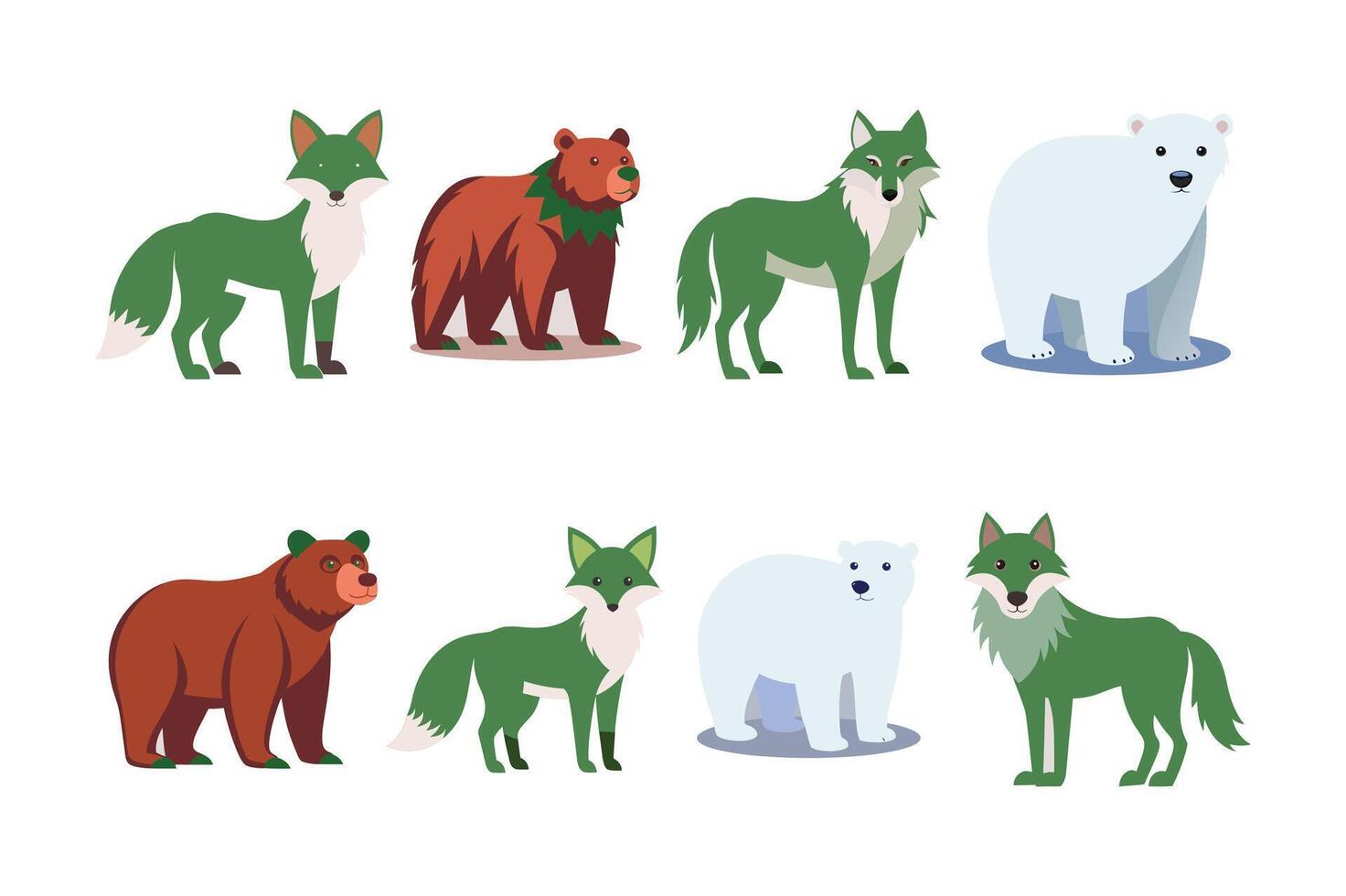 animals Polar Bear, Grizzly Bear, Wolf, Fox art vector