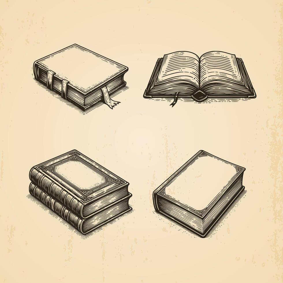 set of hand drawn book vintage illustration isolated background vector