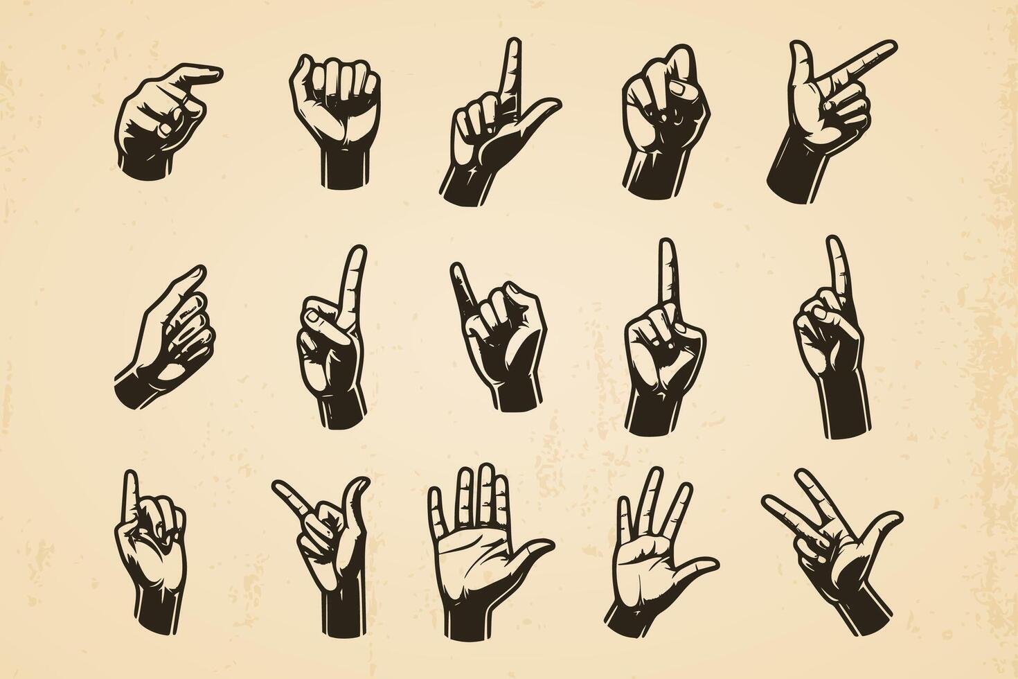 set of hand hands in different gestures hand drawn vintage illustration isolated background vector