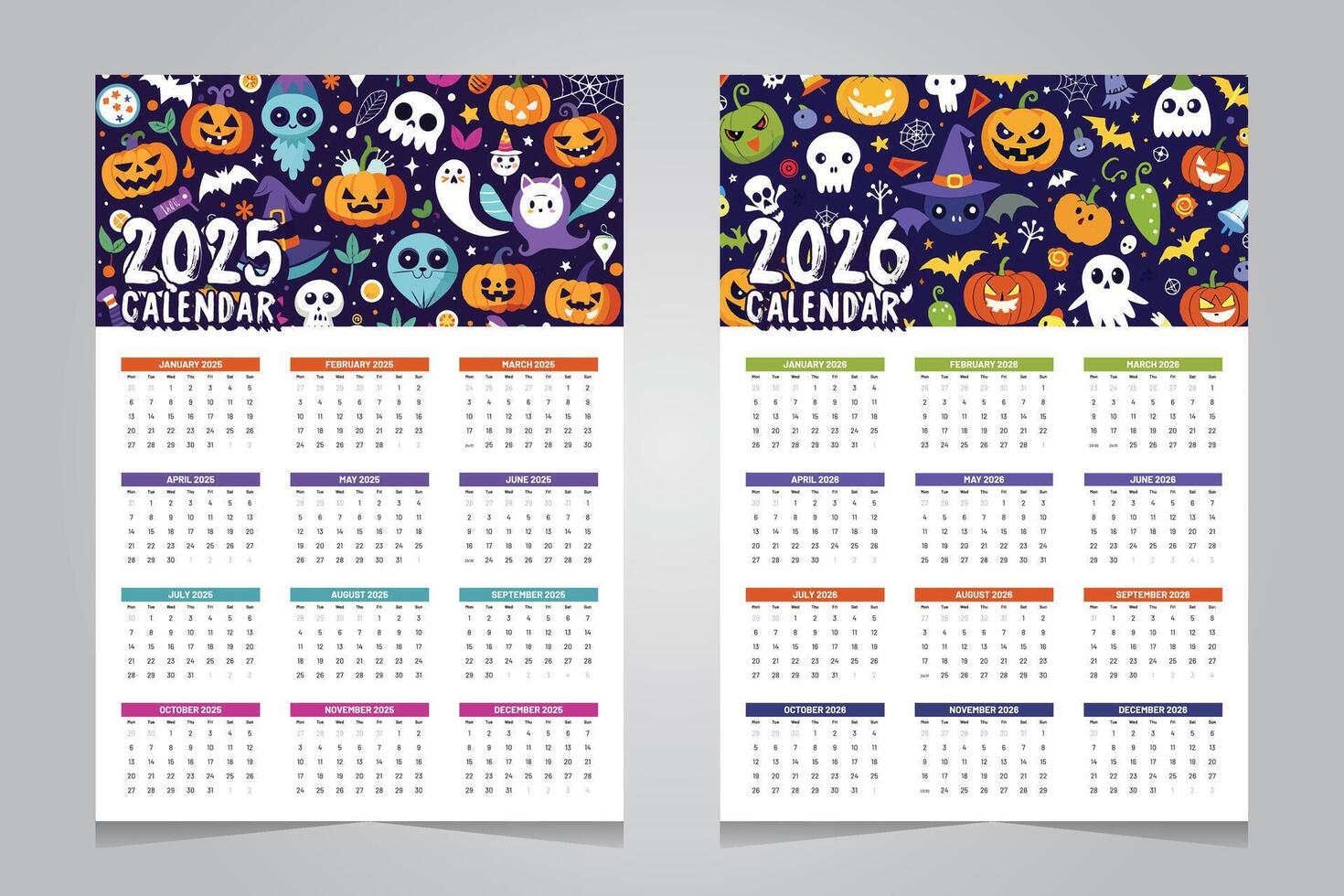 Calendar 2025 and 2026 design template halloween theme background vector