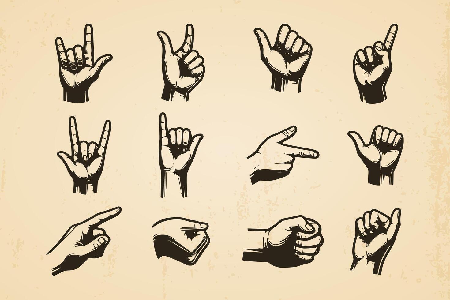 Set of hand drawn hands in different gestures vintage illustration isolated background vector