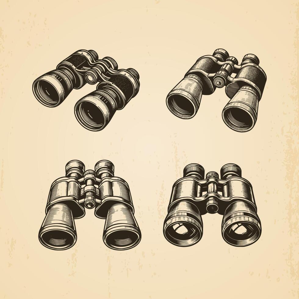set of hand drawn binoculars vintage illustration isolated background vector