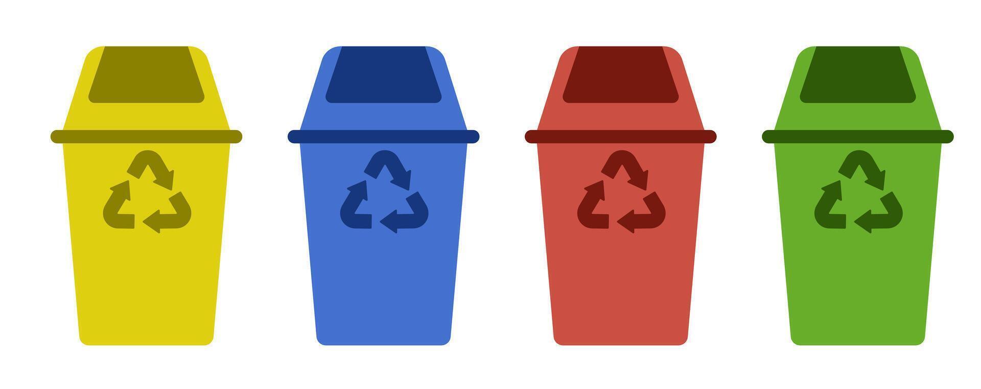 Four trash cans with the word recycle on them vector
