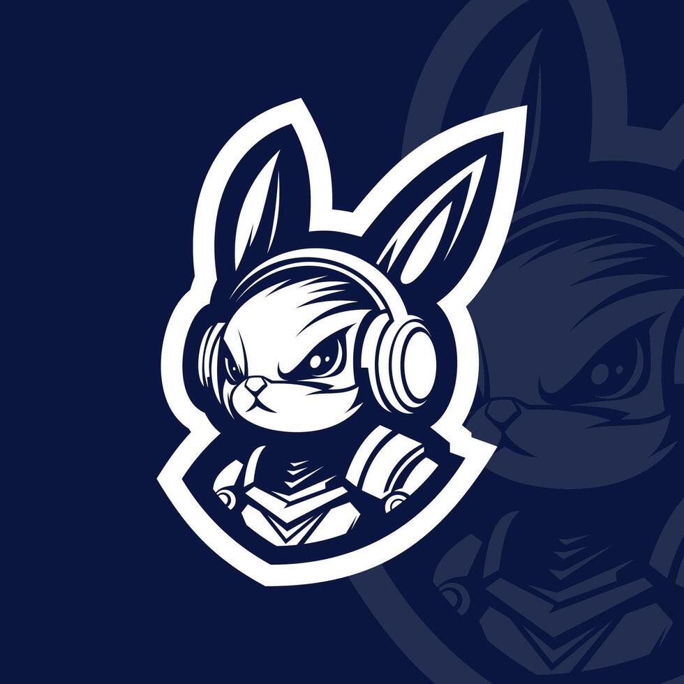 Angry bunny with armor and headphone mascot esport logo illustration vector