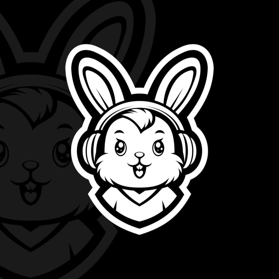 Cute bunny with headphone mascot esport logo illustration vector