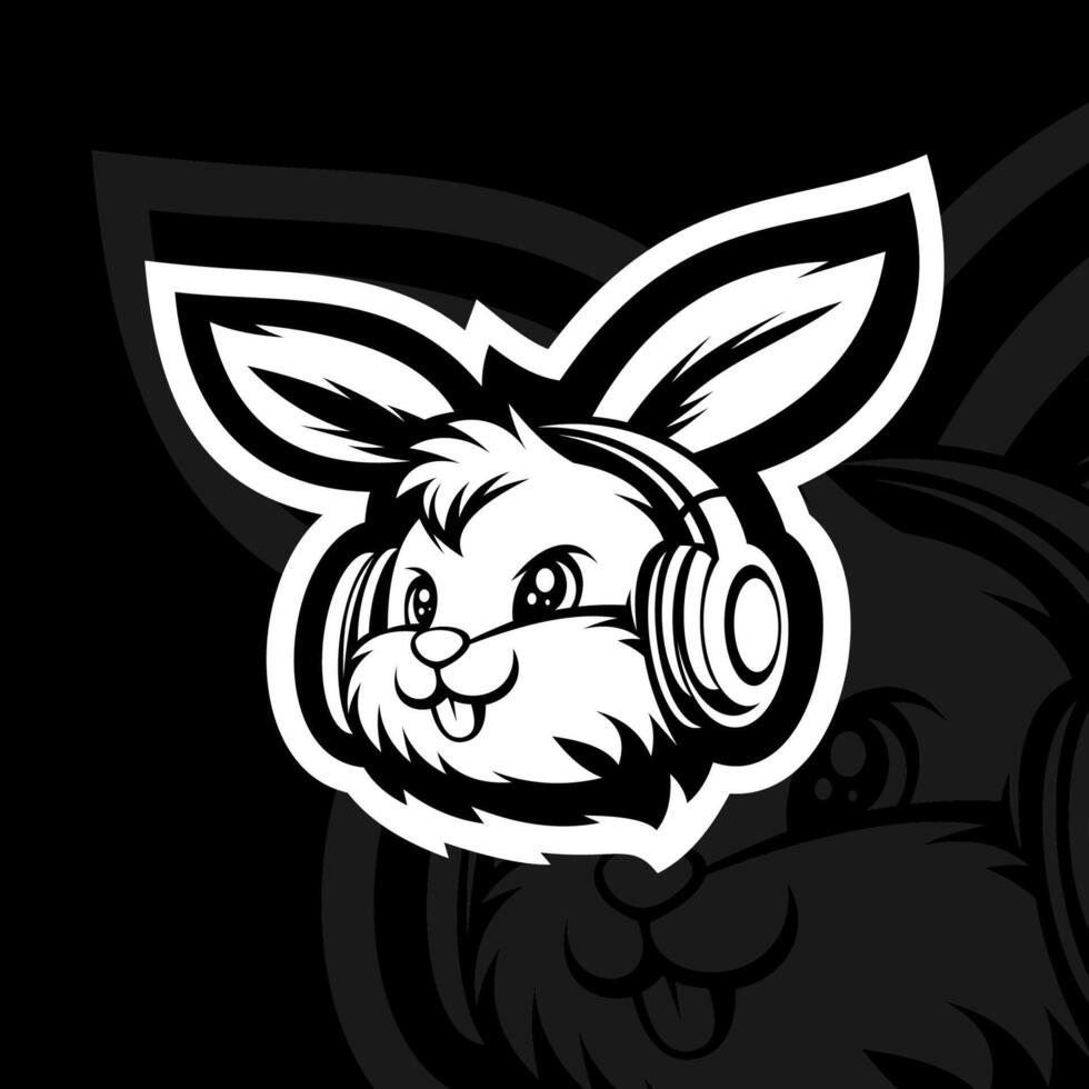 Cute rabbit with headphone mascot esport illustration vector