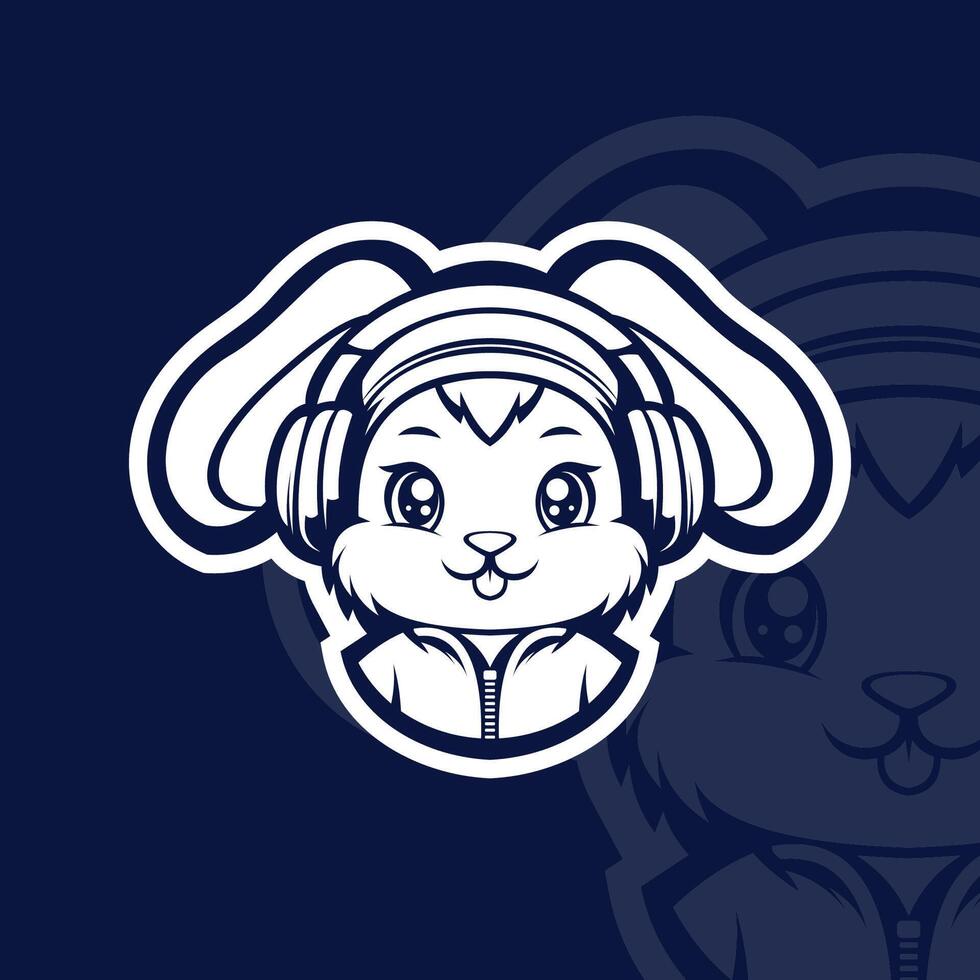 Cute bunny with headphone mascot esport logo illustration vector