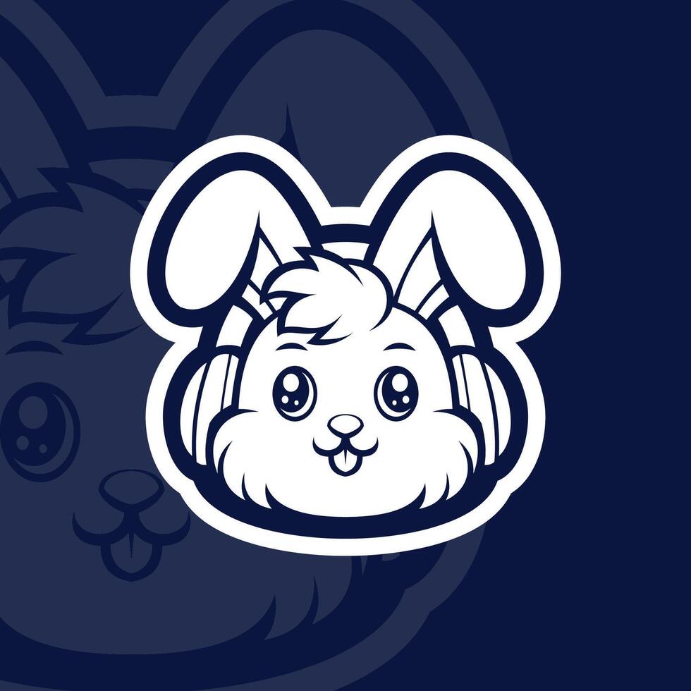 Cute bunny with headphone mascot esport logo cartoon vector